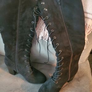 Black Velvet High Heeled Boots